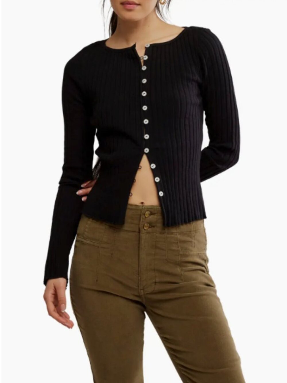 NWT Free People Tilly Ribbed Top Black M